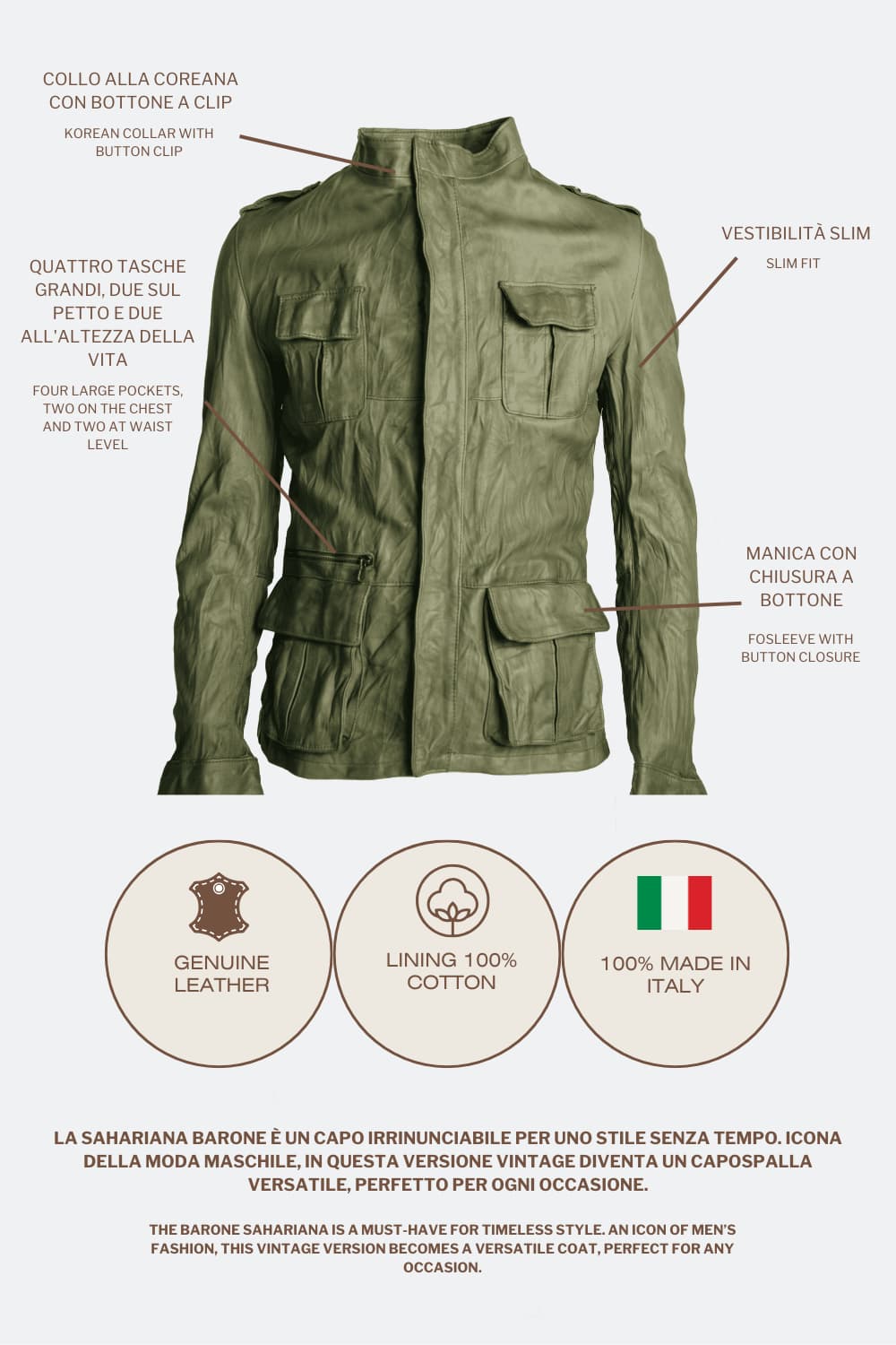 Francesco Sahariana Vintage Verde uomo Barone firenze - 8