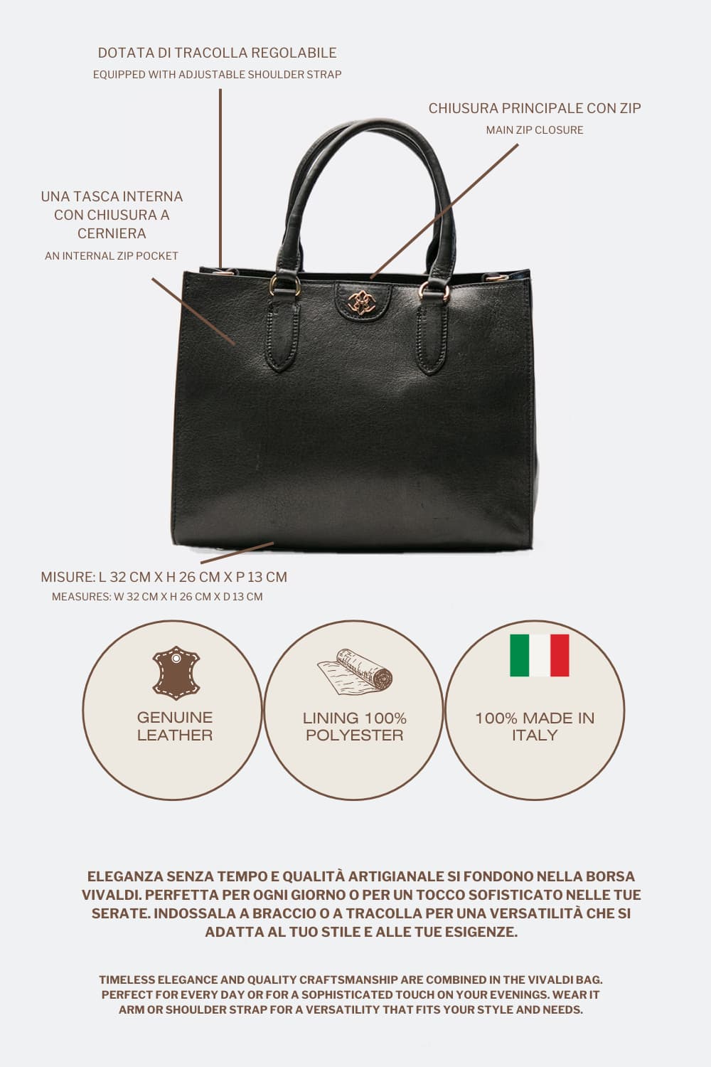 Borsa Vivaldi 100% vera pelle Made in Italy - Barone Firenze