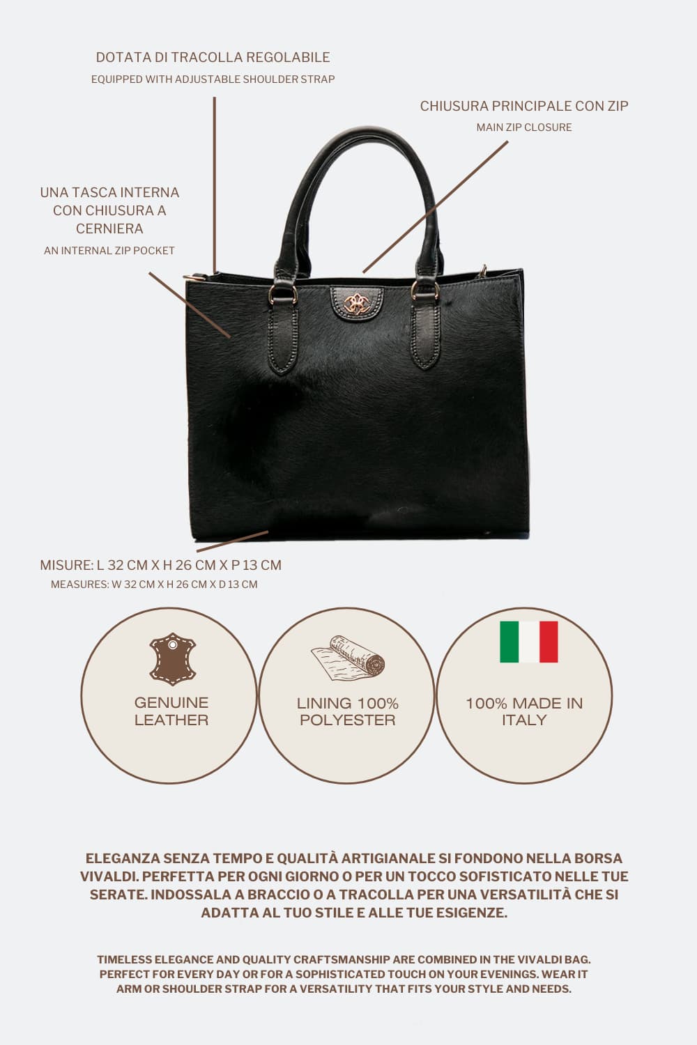 Borsa Vivaldi Glam 100% vera pelle Made in Italy - Barone Firenze