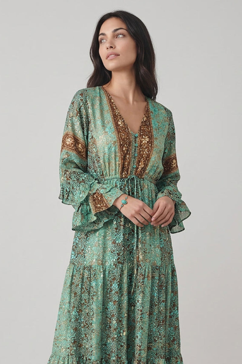 Abito Lungo Gipsy con Bottoncini Turchese donna Barone firenze - 3