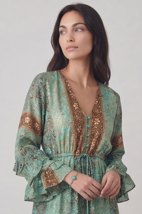 Abito Lungo Gipsy con Bottoncini Turchese donna Barone firenze