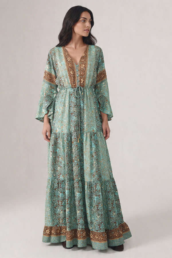 Abito Lungo Gipsy con Bottoncini Turchese donna Barone firenze