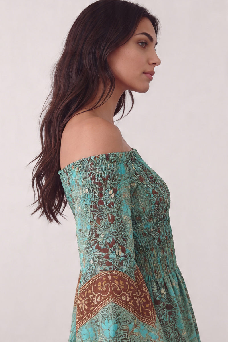 Abito Corto Gipsy Turchese Scollo a Barca donna Barone firenze - 5
