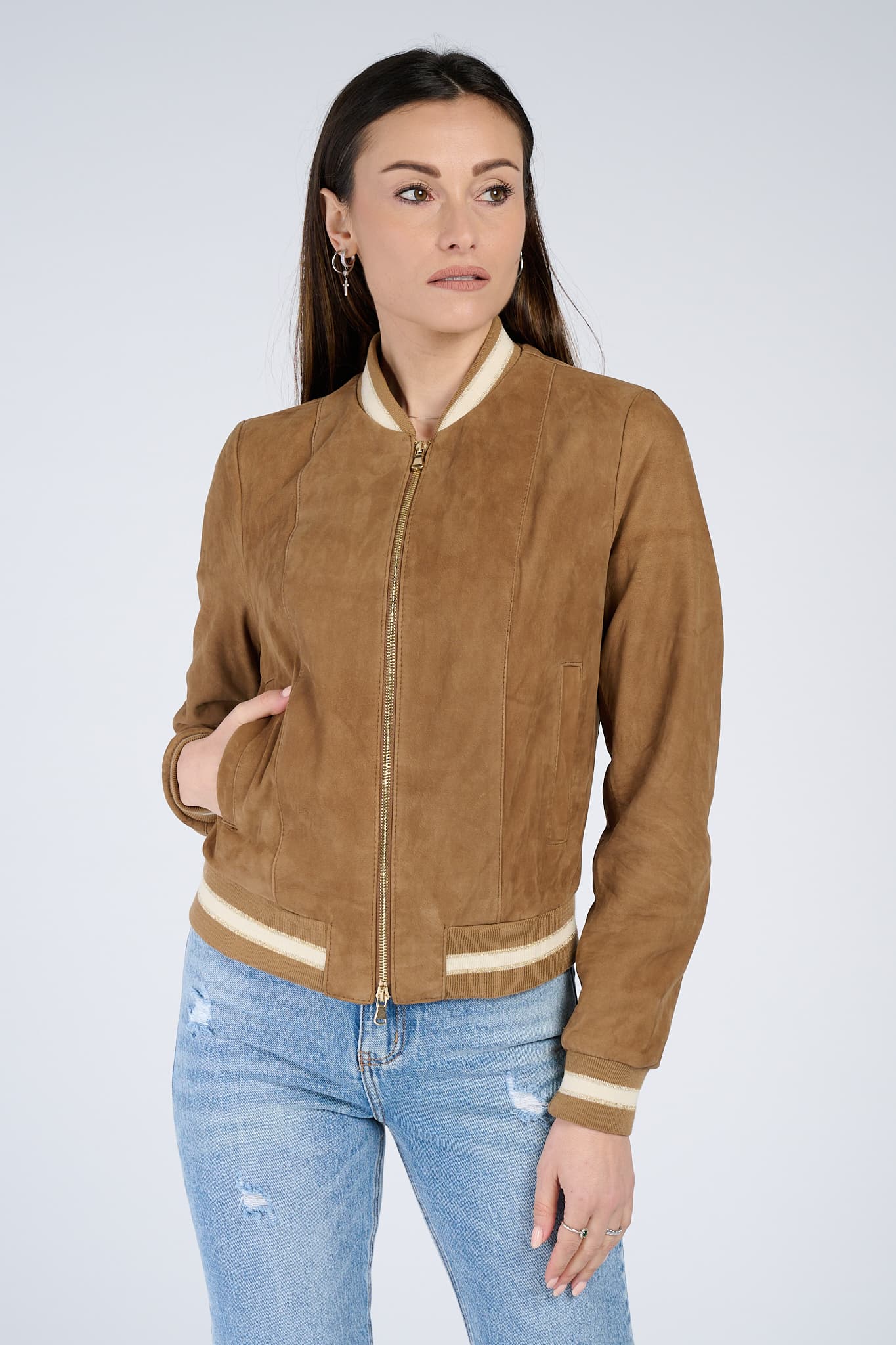 Ambra Camoscio giacca donna 100% vera pelle Made in Italy - Barone Firenze