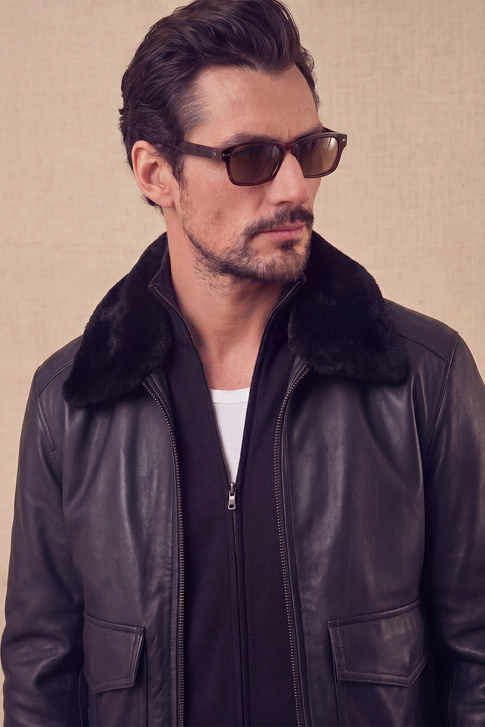 Giacca Aviatore Uomo Pelle Nero uomo Barone firenze - 5