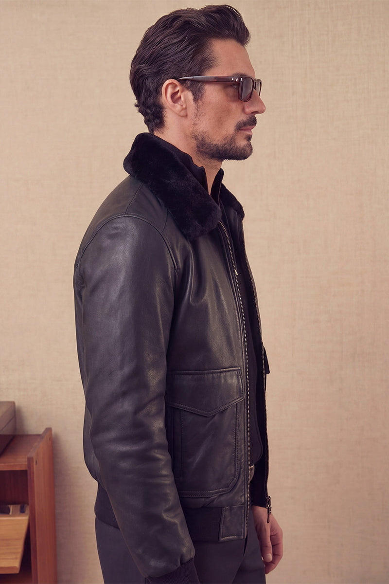 Giacca Aviatore Uomo Pelle Nero uomo Barone firenze - 8