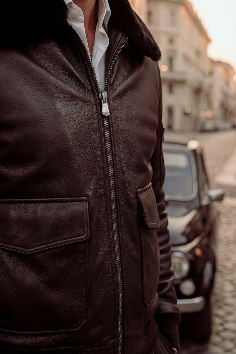 Giacca Aviatore Uomo Pelle Nero uomo Barone firenze - 3