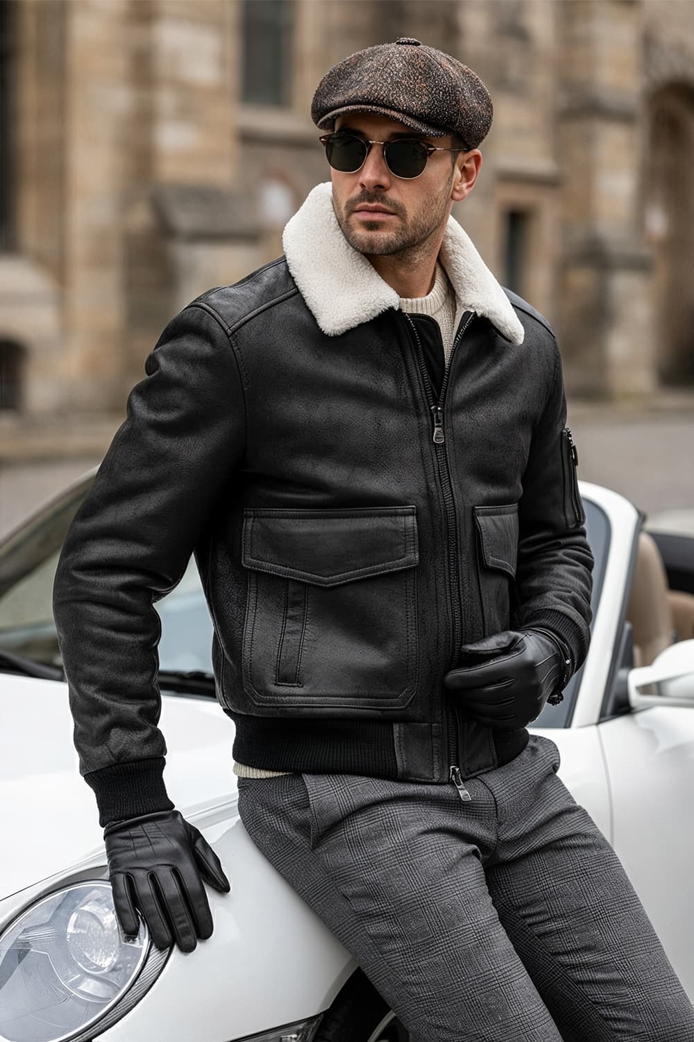 Giacca Aviatore Uomo Nero Shearling Style uomo Barone firenze - 5