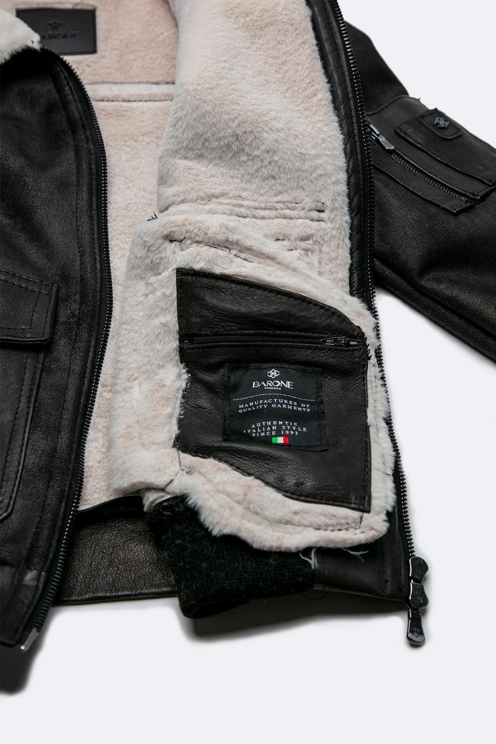 Giacca Aviatore Uomo Nero Shearling Style uomo Barone firenze - 12