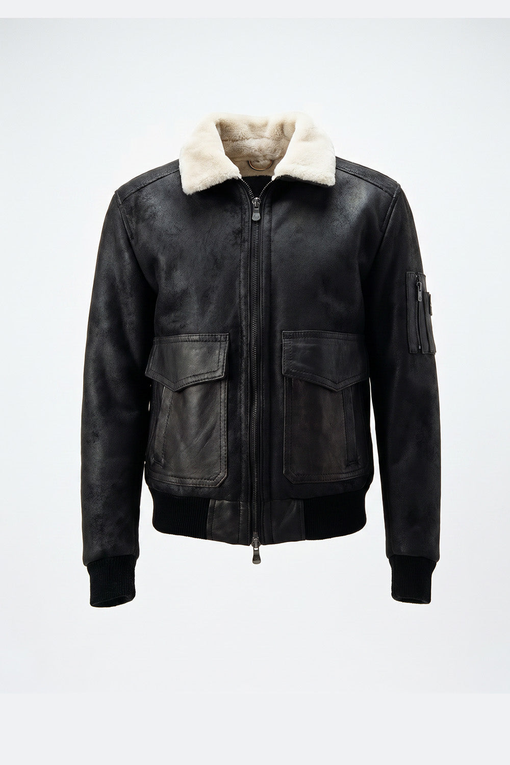 Giacca Aviatore Uomo Nero Shearling Style uomo Barone firenze - 2
