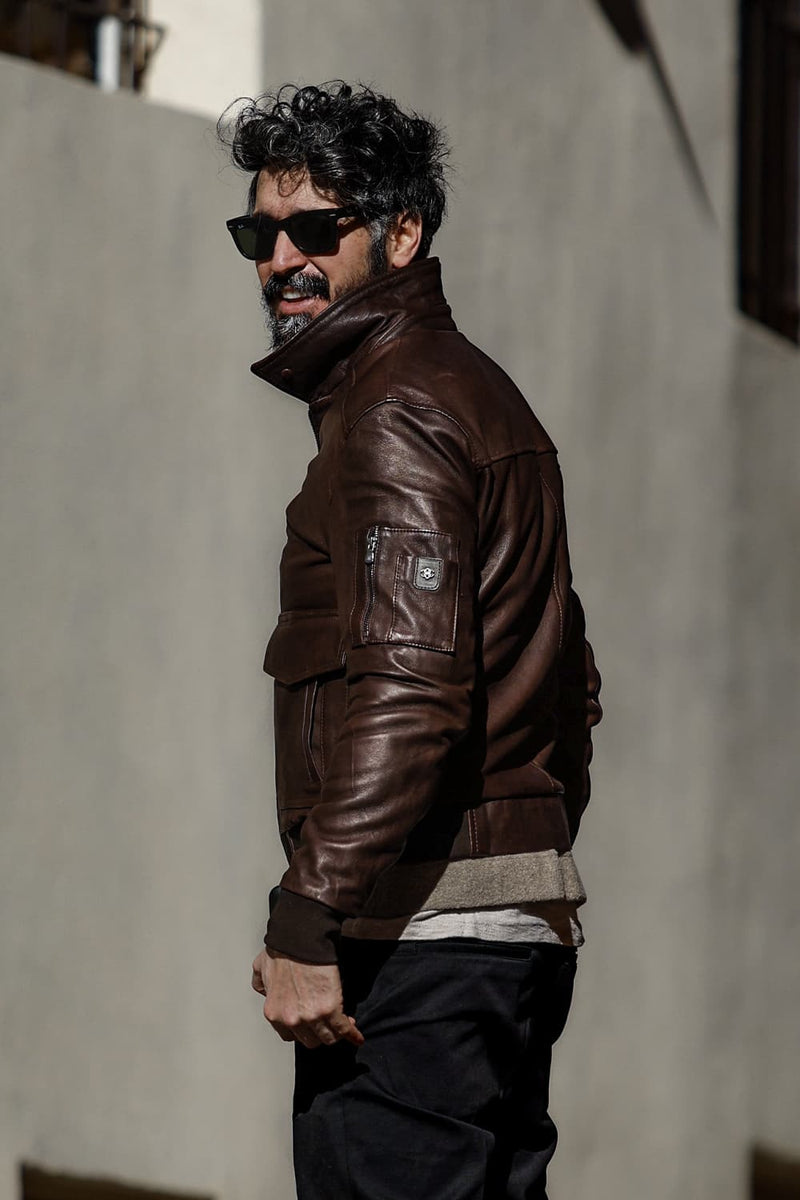 Giacca Aviatore Uomo Pelle Testa di moro uomo Barone firenze - 16