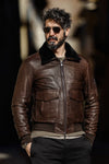 Giacca Aviatore Uomo Pelle Testa di moro uomo Barone firenze - 7
