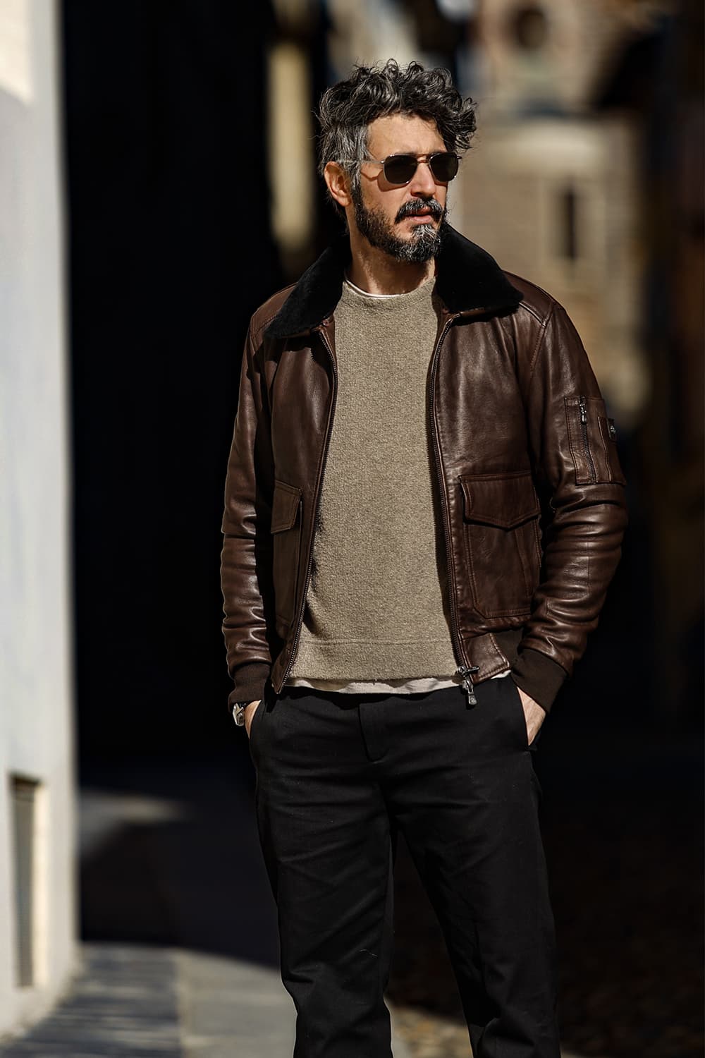 Giacca Aviatore Uomo Pelle Testa di moro uomo Barone firenze - 4