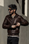 Giacca Aviatore Uomo Pelle Testa di moro uomo Barone firenze - 9