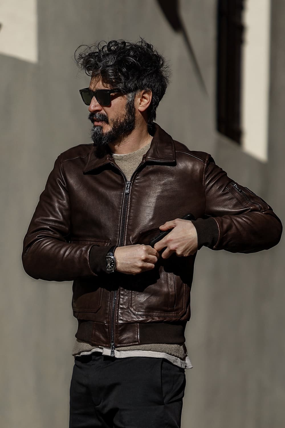 Giacca Aviatore Uomo Pelle Testa di moro uomo Barone firenze - 9