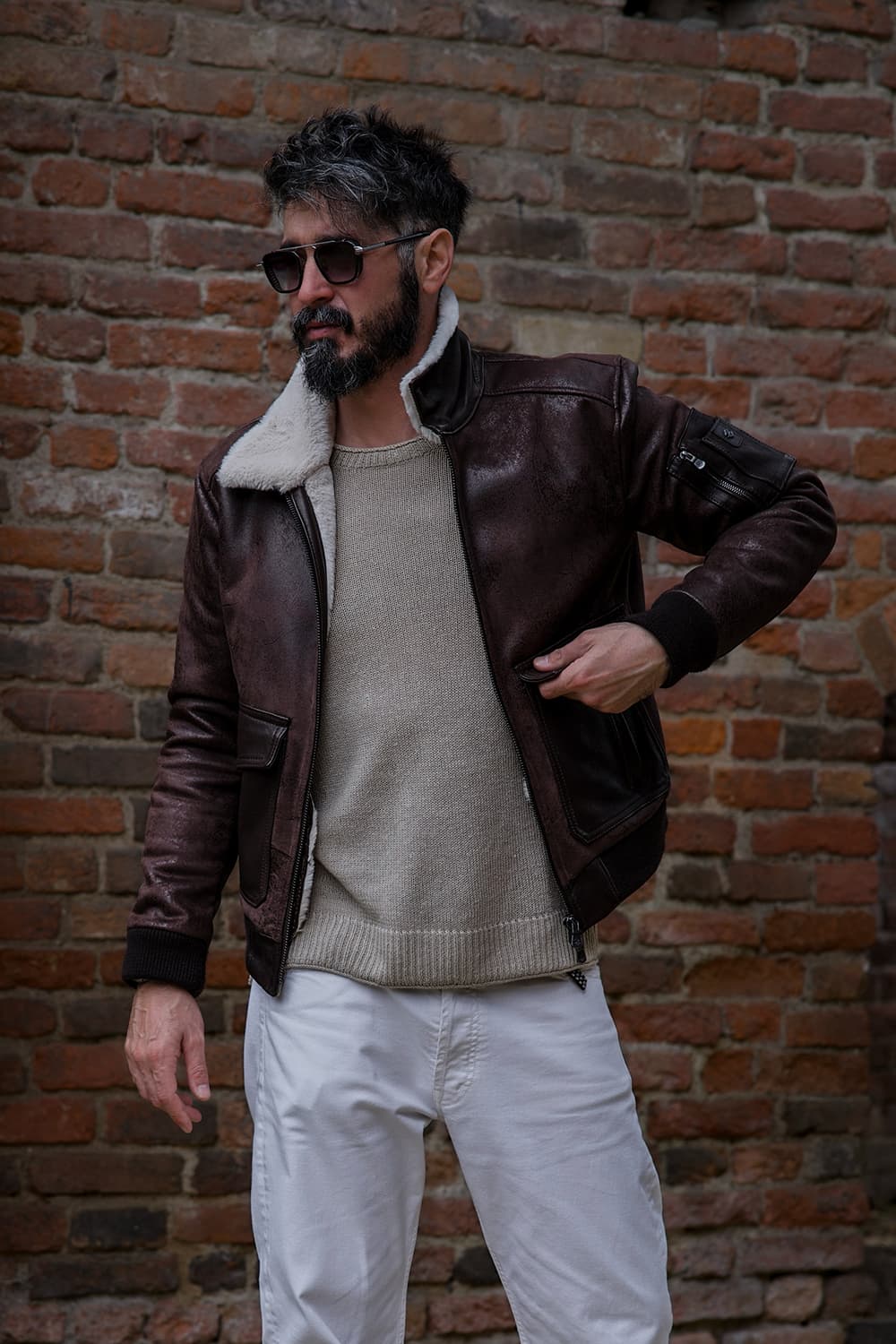 Giacca Aviatore Uomo Testa di Moro Shearling Style uomo Barone firenze - 10