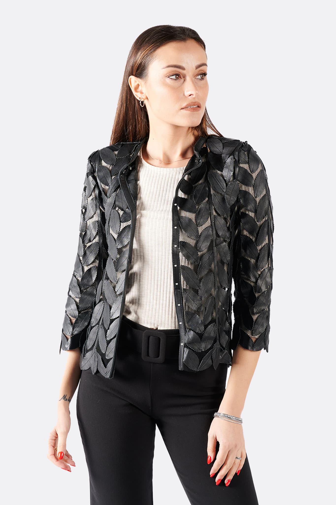 Giacca Foglie donna 100% vera pelle Made in Italy - Barone Firenze