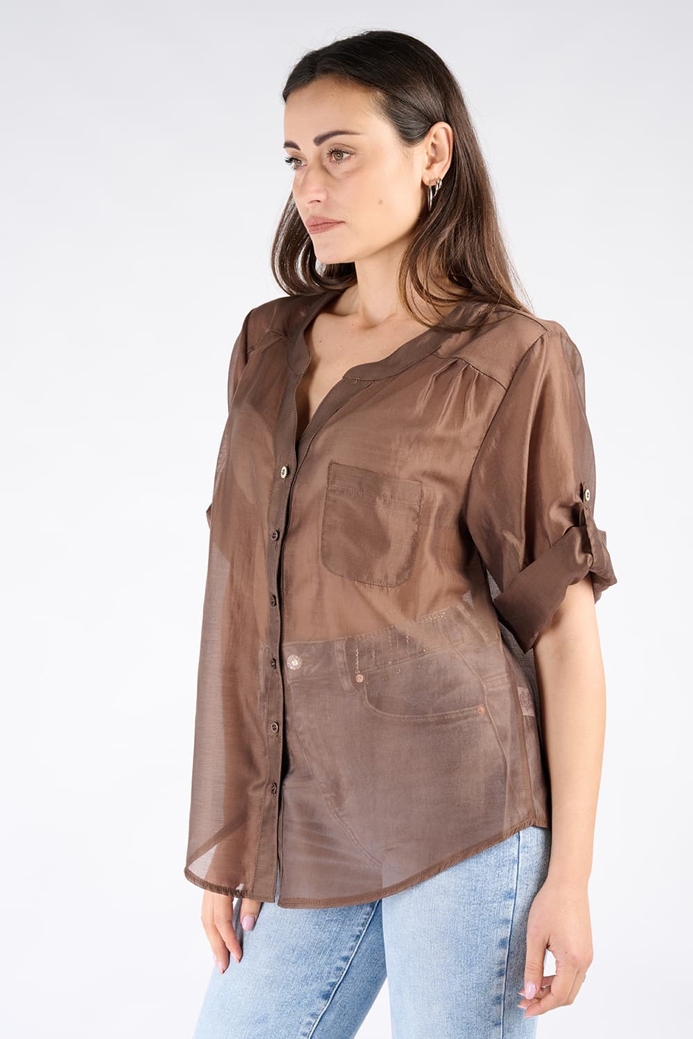 Camicia Coreana Donna Cioccolato donna Barone firenze - 2