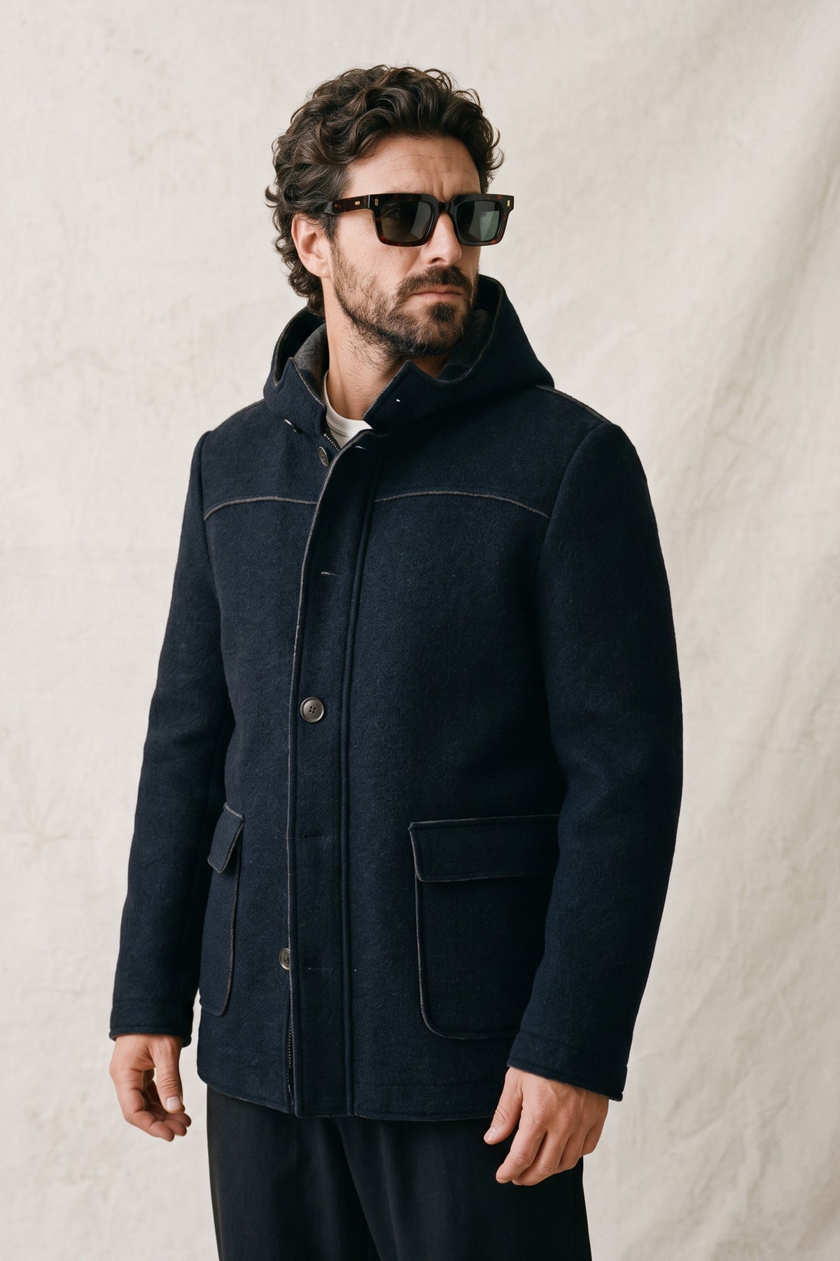 Cappotto Classico Uomo Lana con Cappuccio uomo Barone firenze - 1