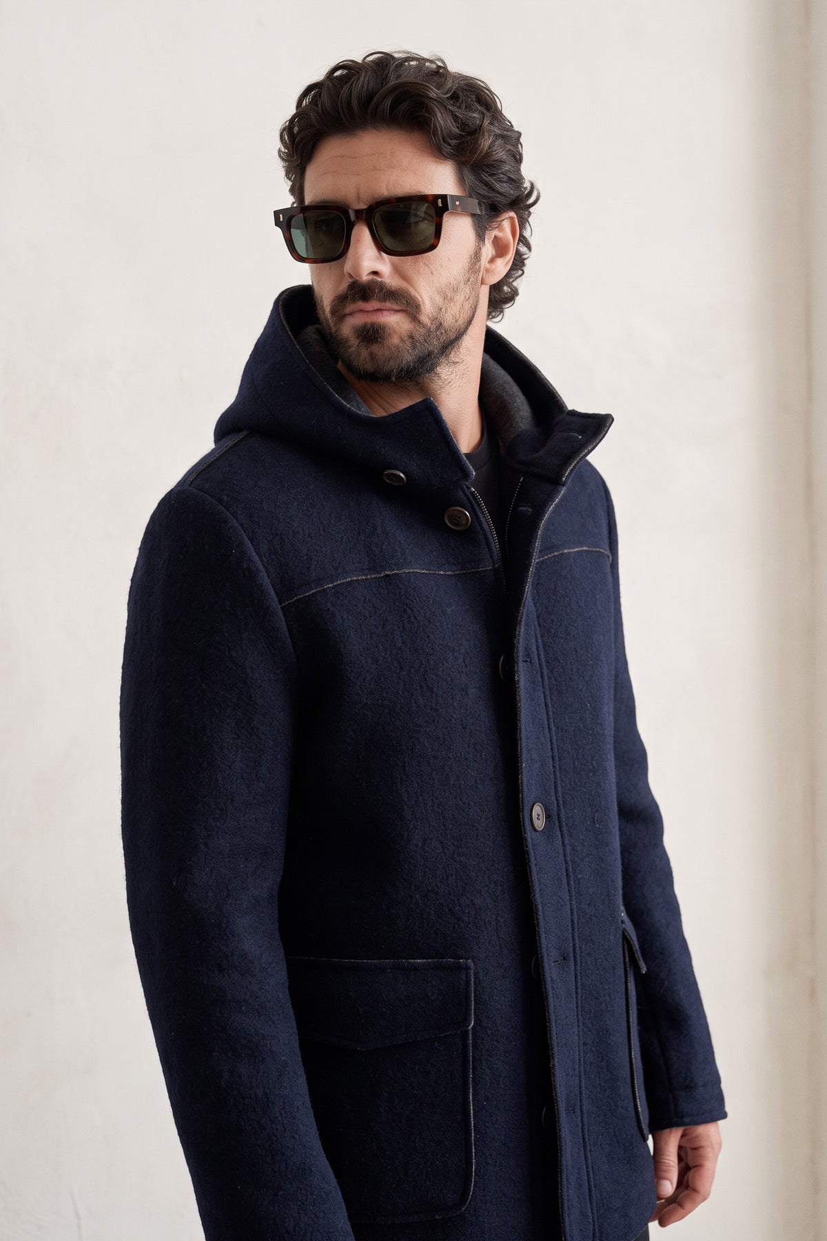 Cappotto Classico Uomo Lana con Cappuccio uomo Barone firenze - 2