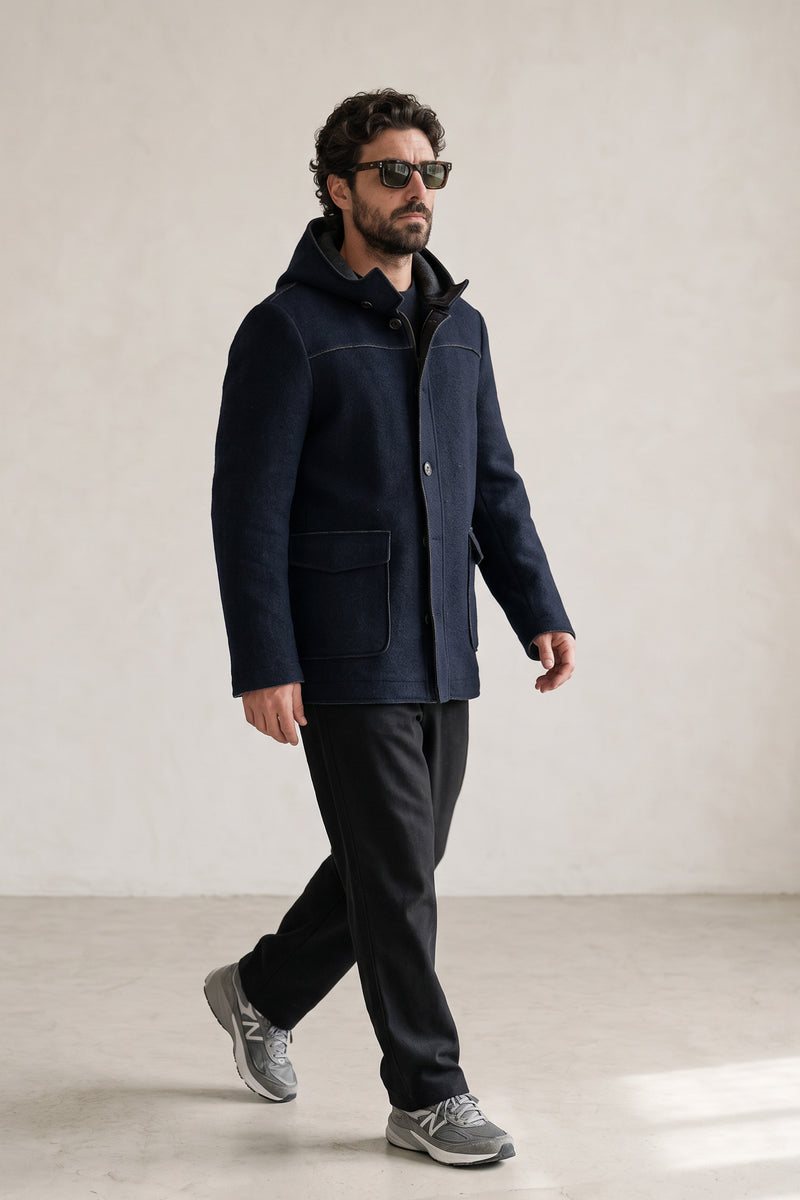 Cappotto Classico Uomo Lana con Cappuccio uomo Barone firenze - 3