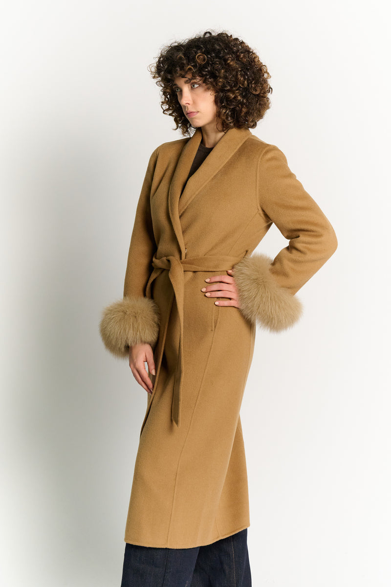 Cappotto Lungo Con Cintura e Manicotti Cammello donna Barone firenze - 3