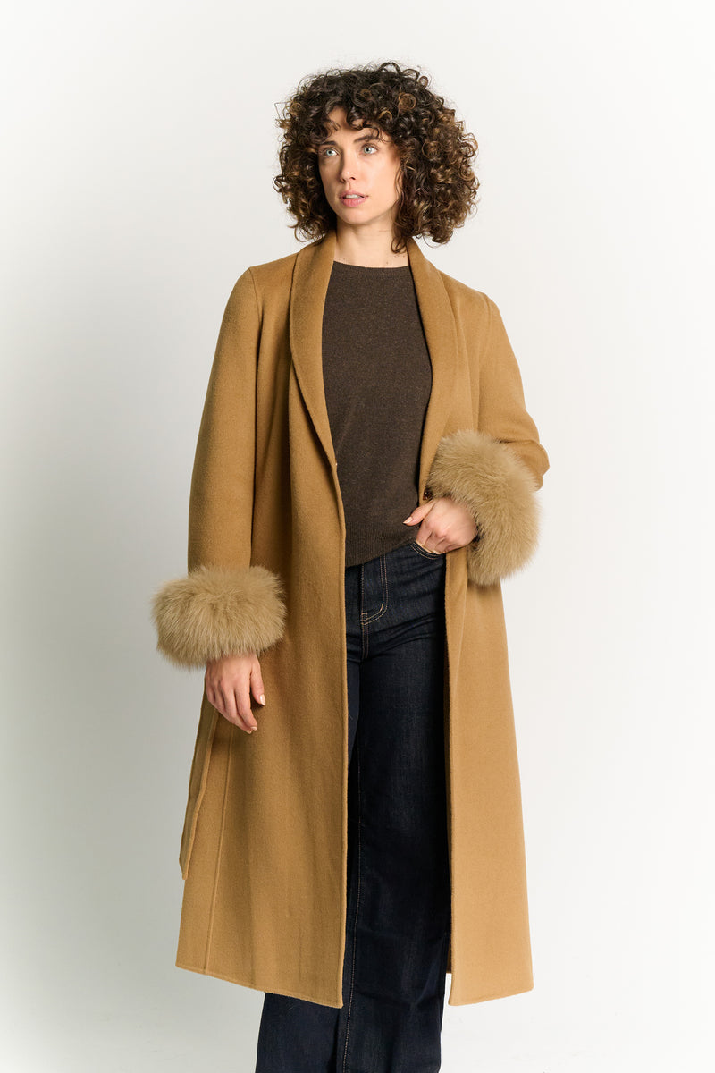 Cappotto Lungo Con Cintura e Manicotti Cammello donna Barone firenze - 2