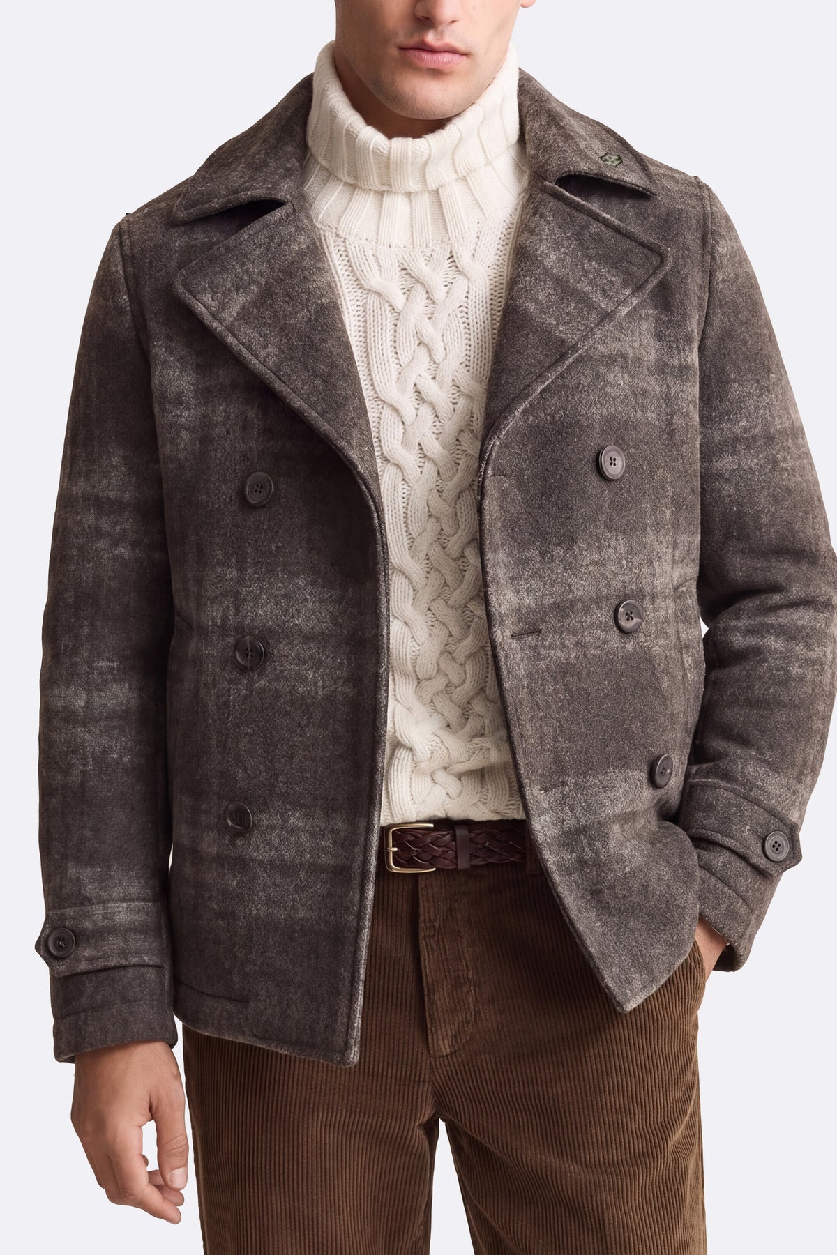 Cappotto Doppio Petto Uomo Misto Lana Scozzese Grigio uomo Barone firenze - 2
