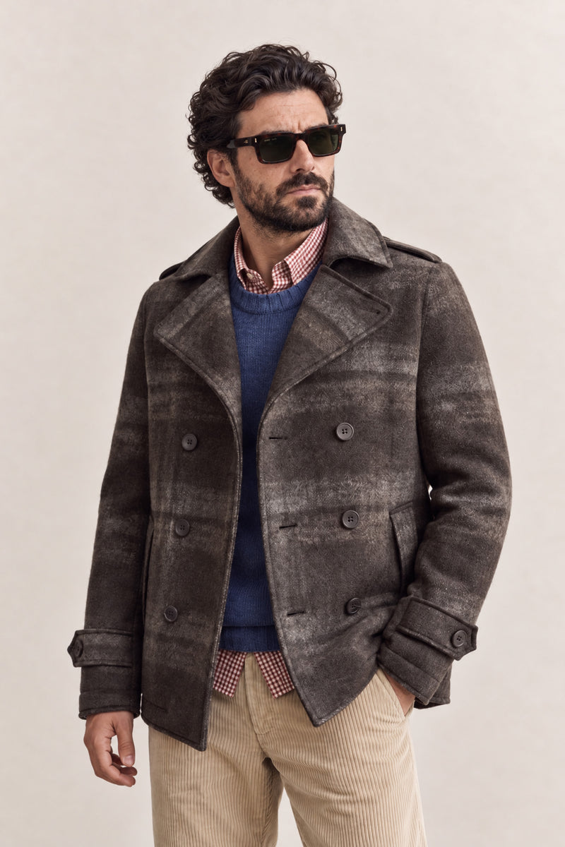 Cappotto Doppio Petto Uomo Misto Lana Scozzese Grigio uomo Barone firenze - 3