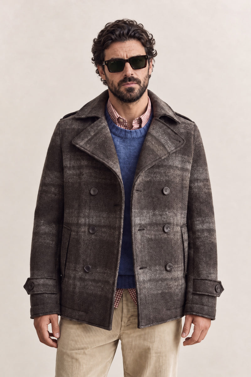 Cappotto Doppio Petto Uomo Misto Lana Scozzese Grigio uomo Barone firenze - 1