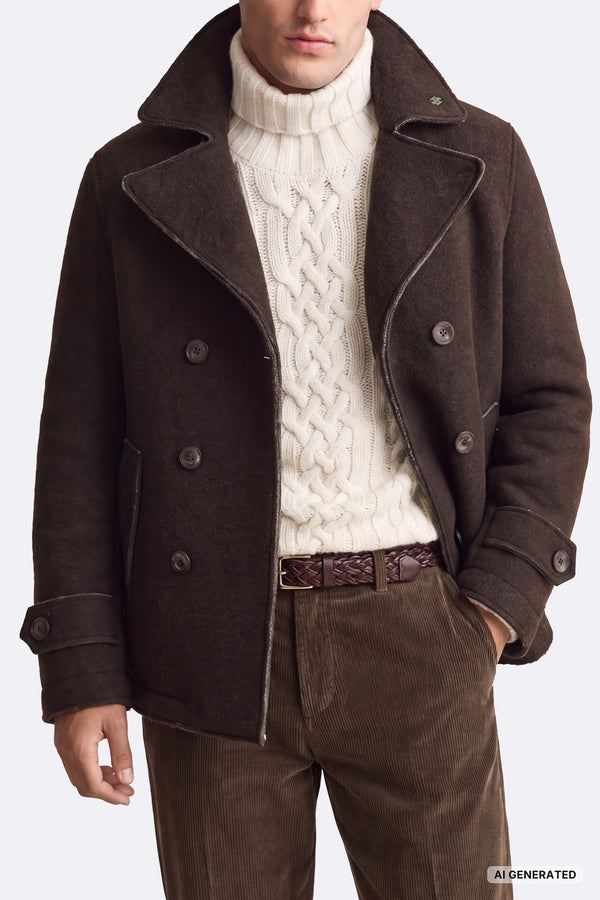 Cappotto Doppio Petto Uomo Misto Lana Testa di moro uomo Barone firenze