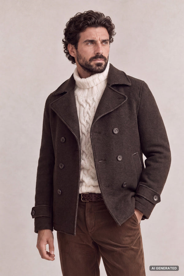 Cappotto Doppio Petto Uomo Misto Lana Testa di moro uomo Barone firenze