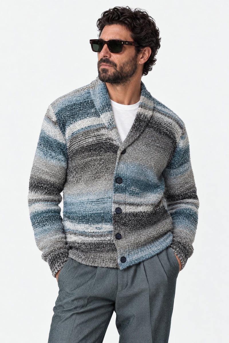 Cardigan Mélange Grigio Denim da Uomo uomo Barone firenze - 1