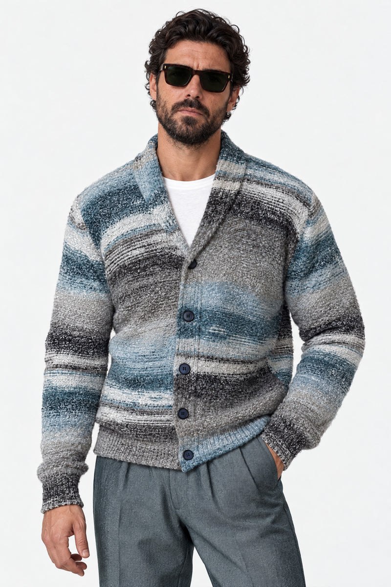 Cardigan Mélange Grigio Denim da Uomo uomo Barone firenze - 3