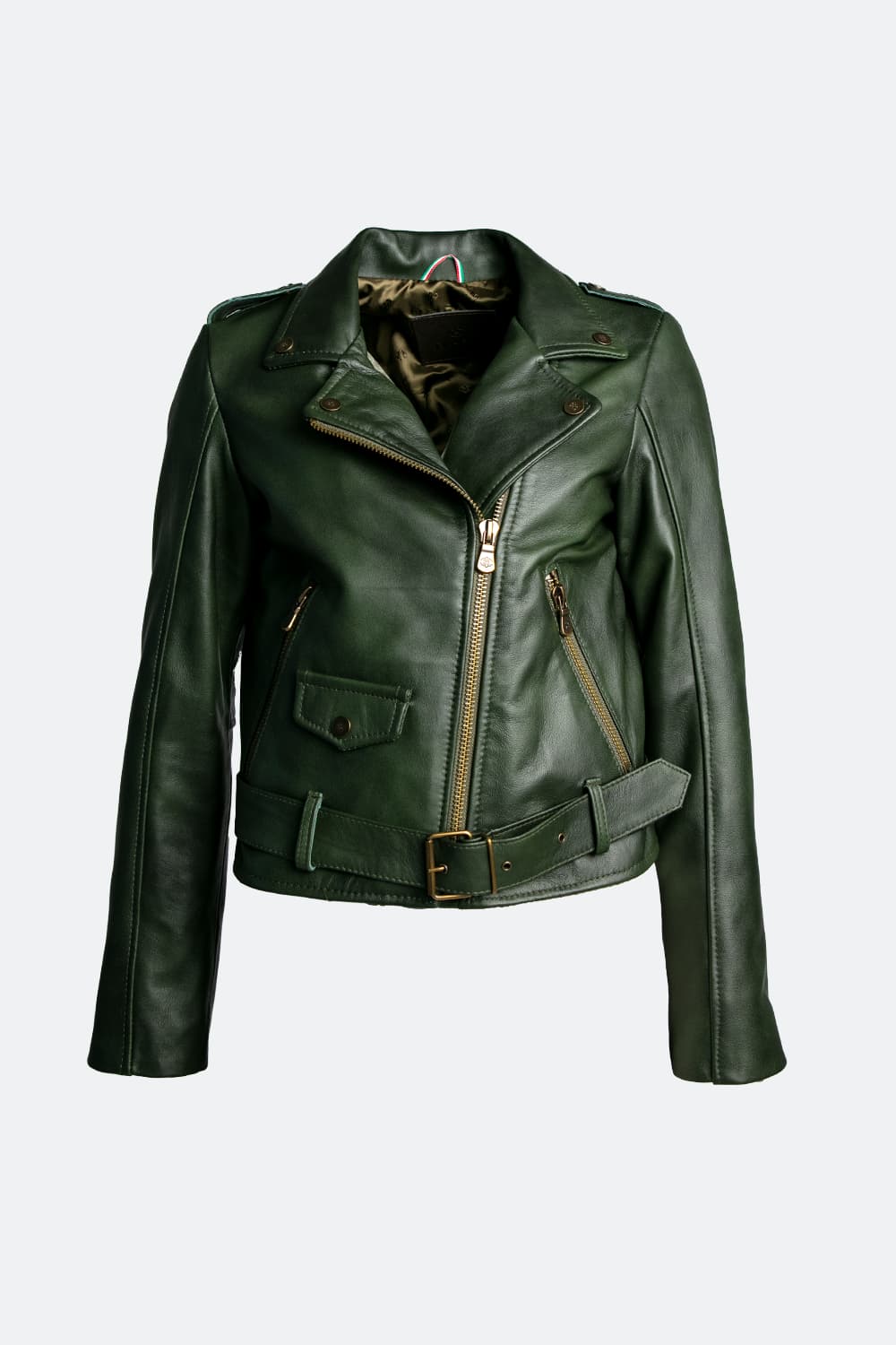 Chiodo Donna Verde giacca 100% vera pelle Made in Italy- Barone Firenze