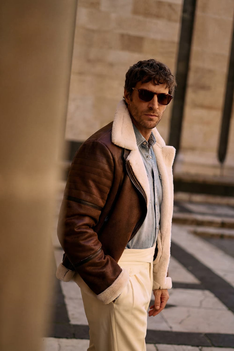 Chiodo Gold Shearling Style Testa di Moro unisex Barone firenze - 3