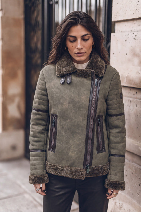 Chiodo Shearling Style Donna Verde donna Barone firenze