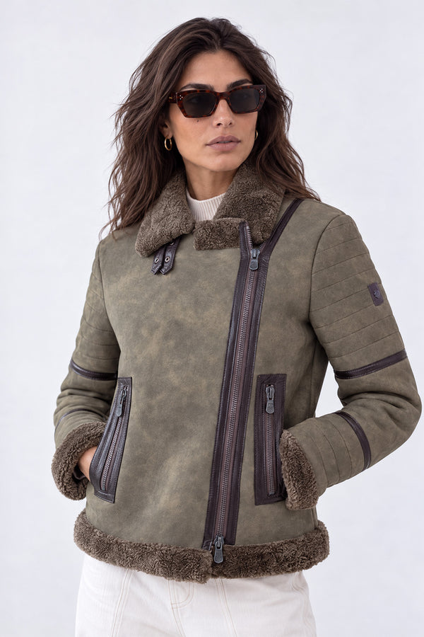 Chiodo Shearling Style Donna Verde donna Barone firenze