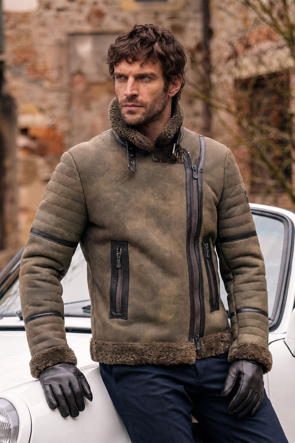 Chiodo Gold Shearling Style Verde uomo Barone firenze