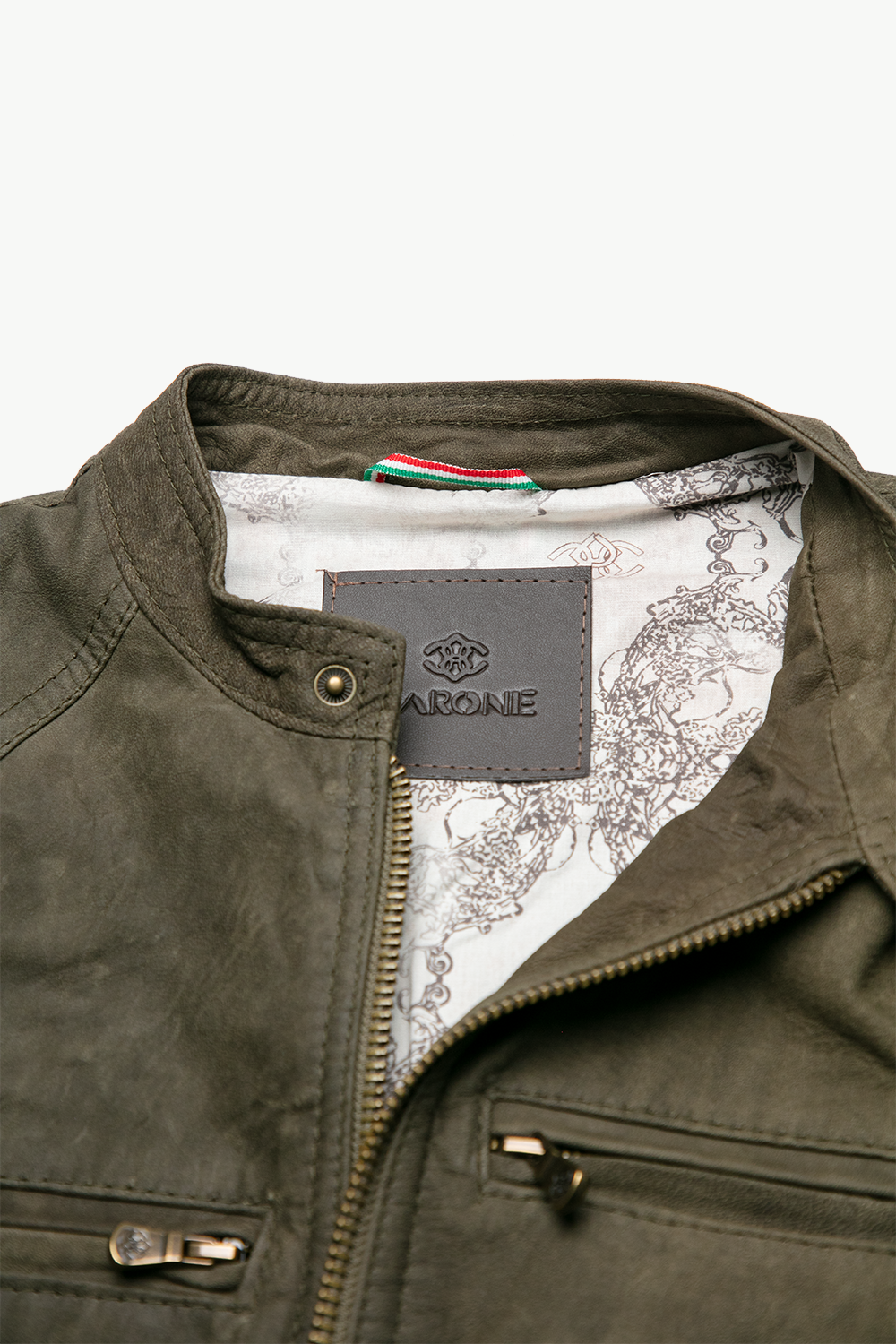 Elton Oleato Verde Giacca Uomo in vera pelle 100% Made in Italy - Barone Firenze