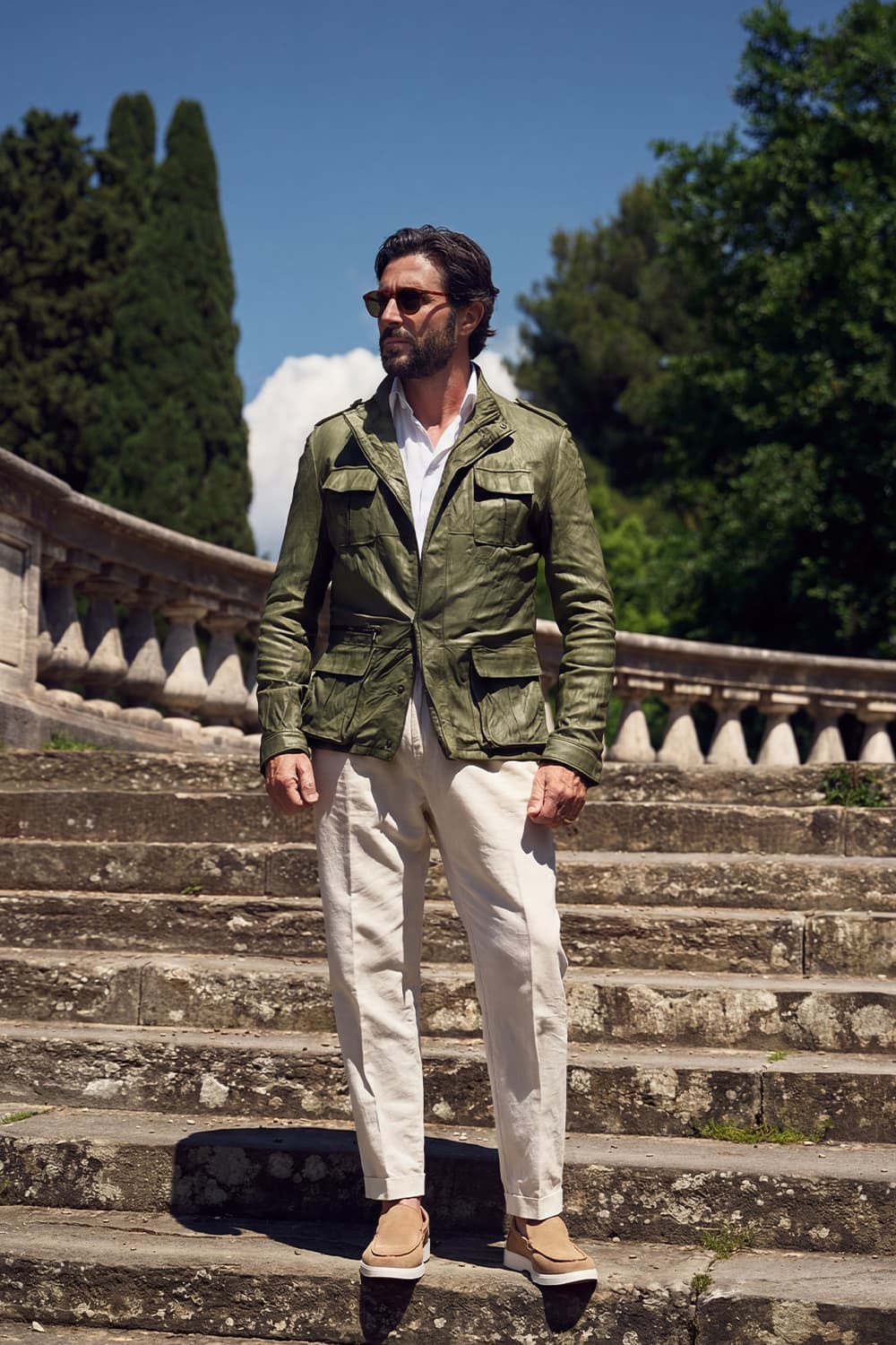Francesco Sahariana Vintage Verde giacca uomo 100% vera pelle Made in Italy - Barone Firenze 