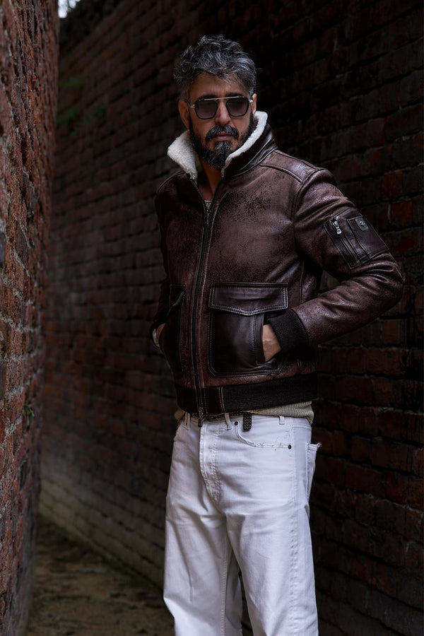 Giacca Aviatore Uomo Testa di Moro Shearling Style uomo Barone firenze