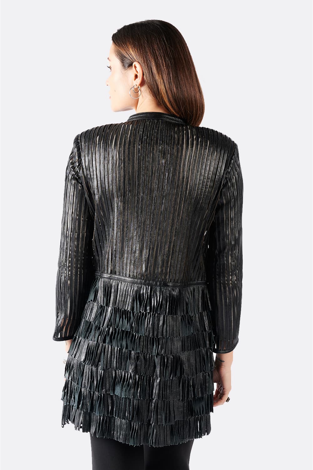 Giacca Frange Borchie e Zip donna 100% vera pelle Made in Italy- Barone Firenze