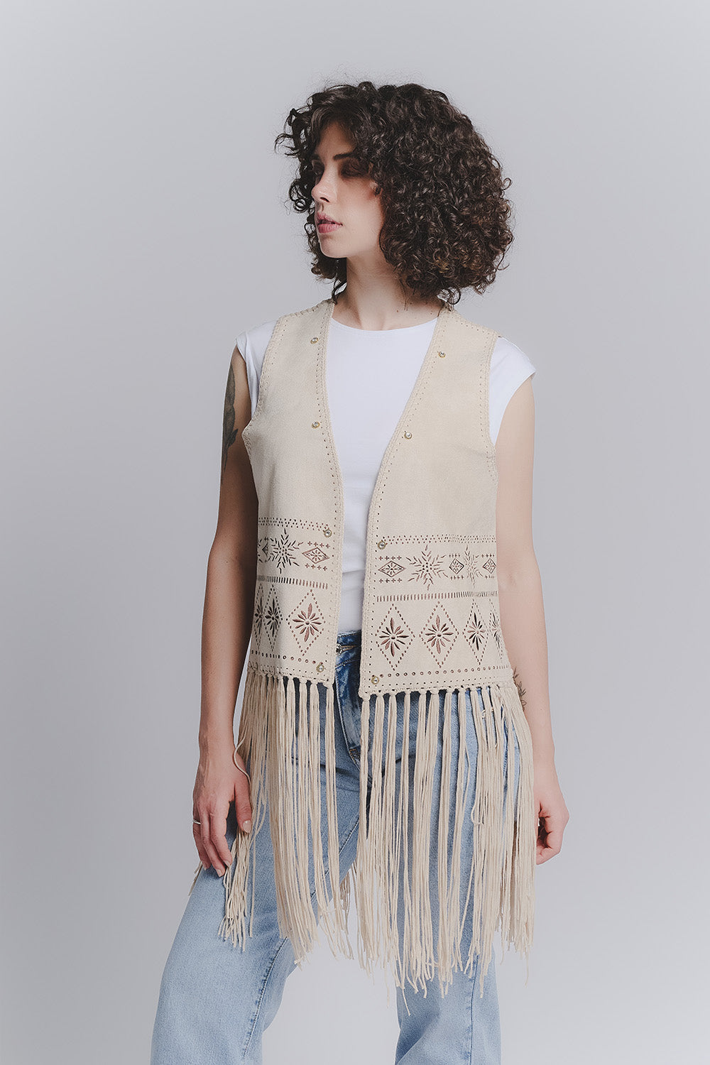 Gilet Ricamo Beige donna Barone firenze - 1