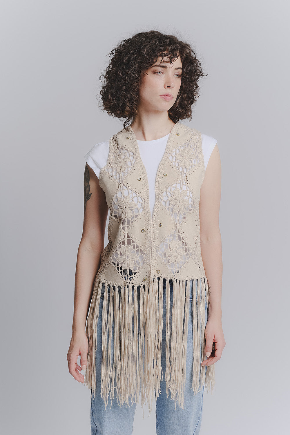 Gilet Macramè Beige donna Barone firenze - 1