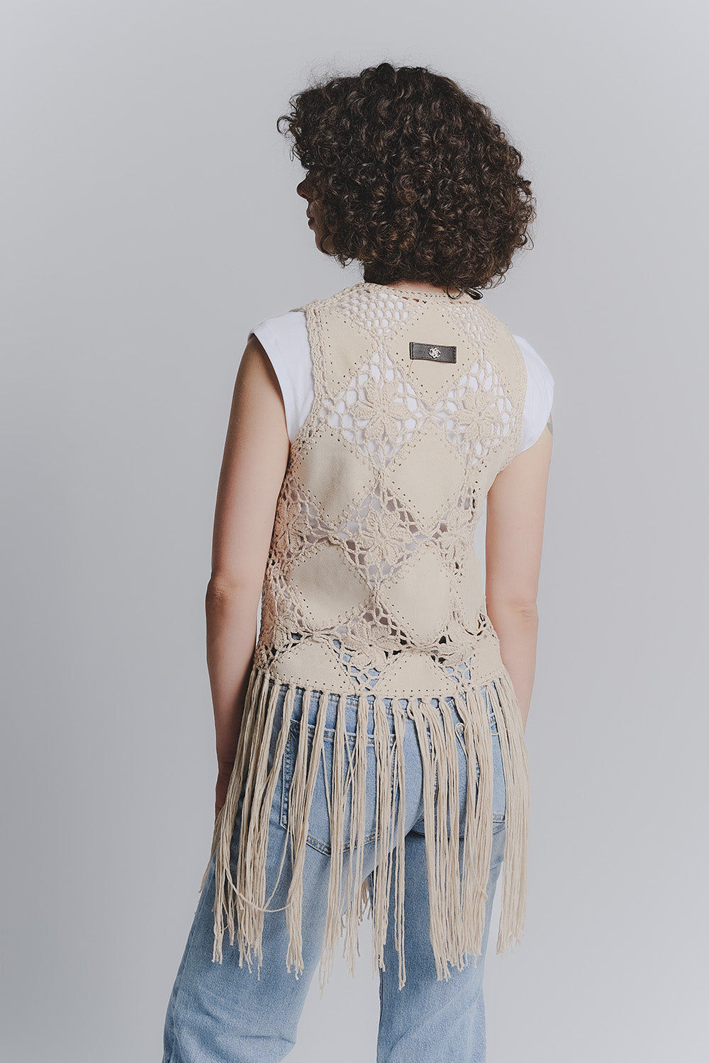 Gilet Macramè Beige donna Barone firenze - 3