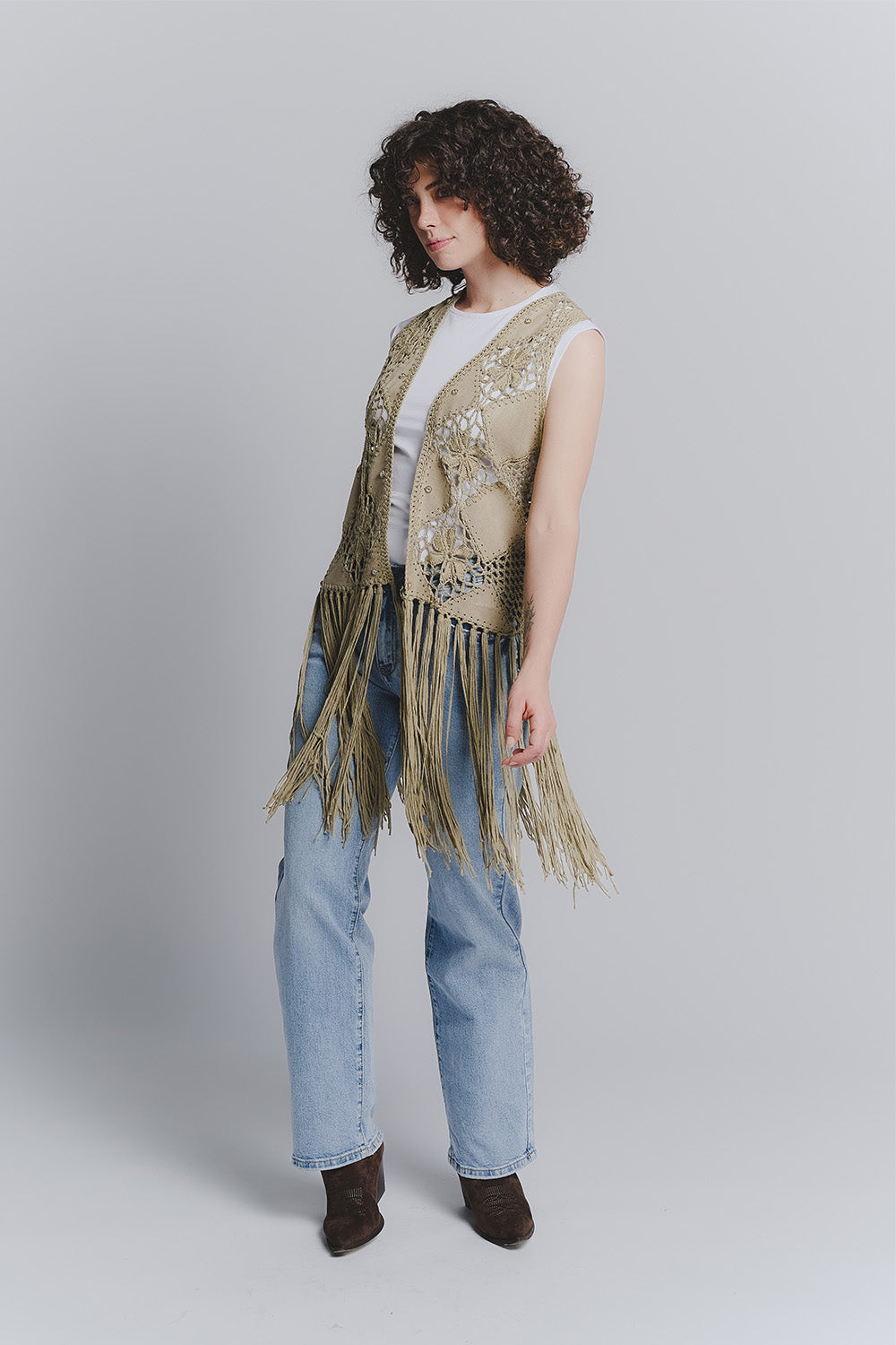 Gilet Macramè Oliva donna Barone firenze - 2