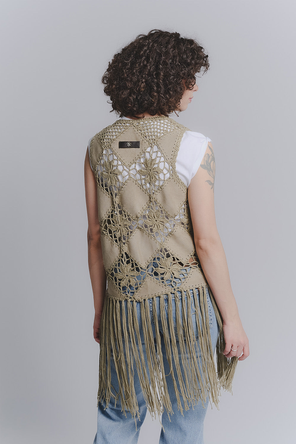 Gilet Macramè Oliva donna Barone firenze - 3