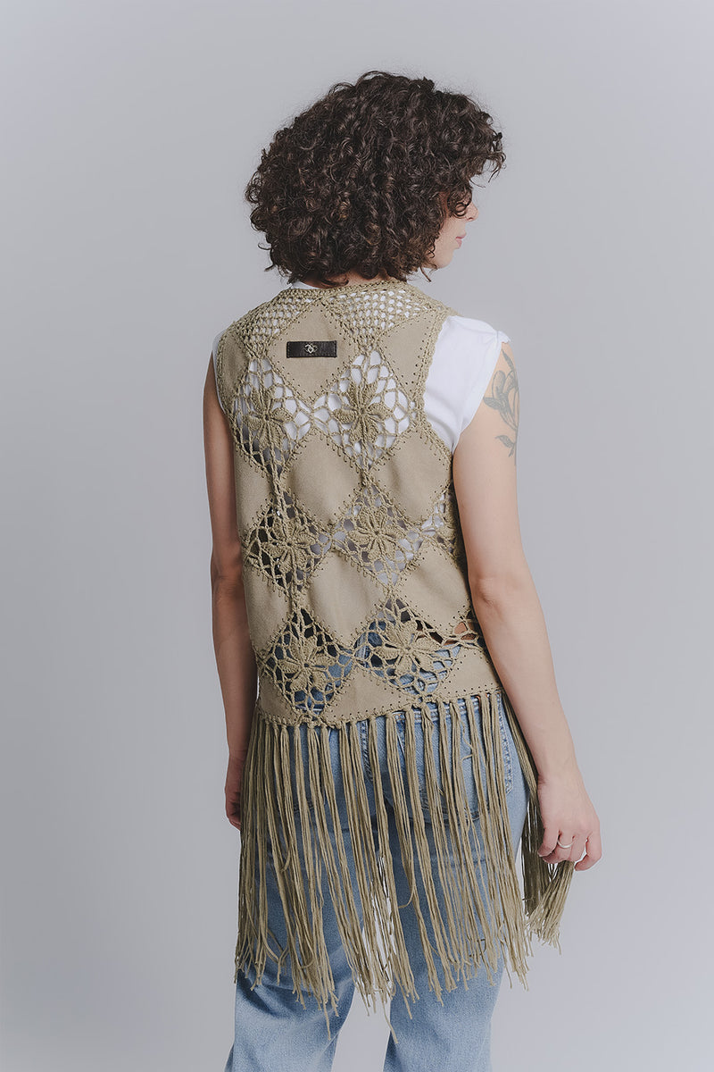 Gilet Macramè Oliva donna Barone firenze - 3
