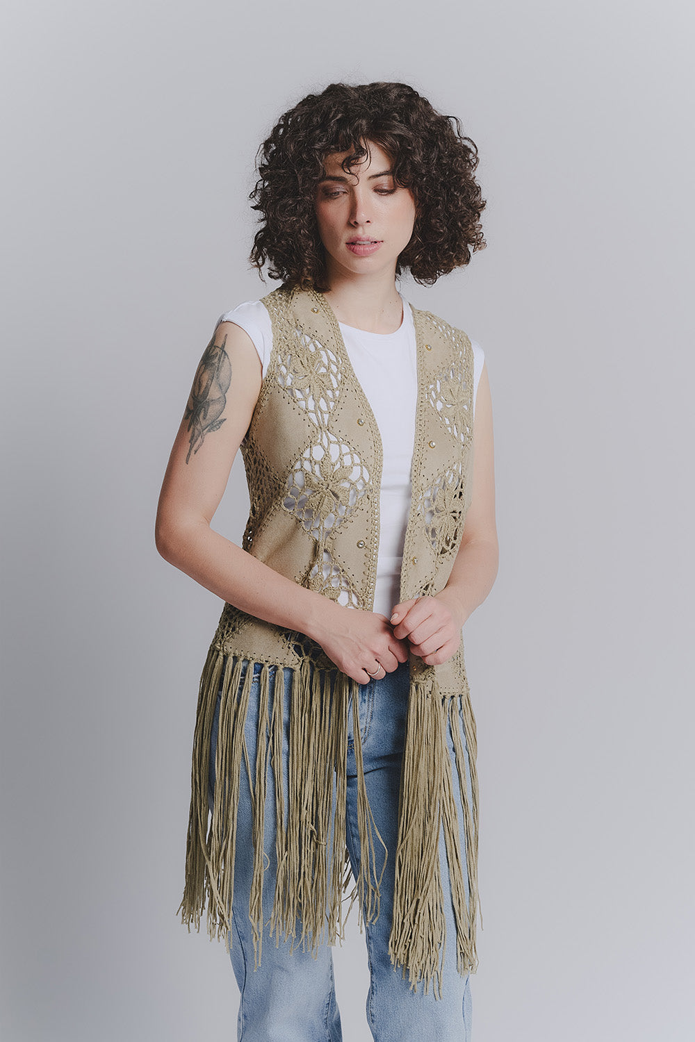 Gilet Macramè Oliva donna Barone firenze - 1